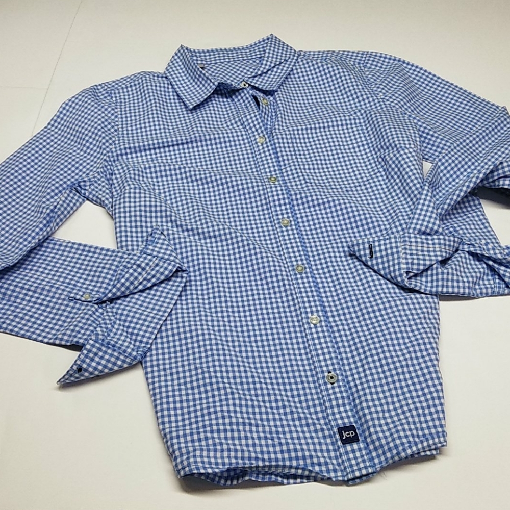 arizona jean co women's blue & white checker shirt